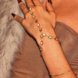 Multicolor Sexy  Women's Luxury Gold-Plated Beaded Finger Chain bracelet